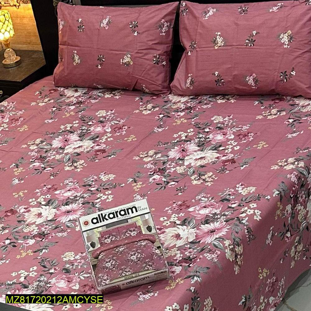 Alkaram 3pcs cotton printed double bedsheet
