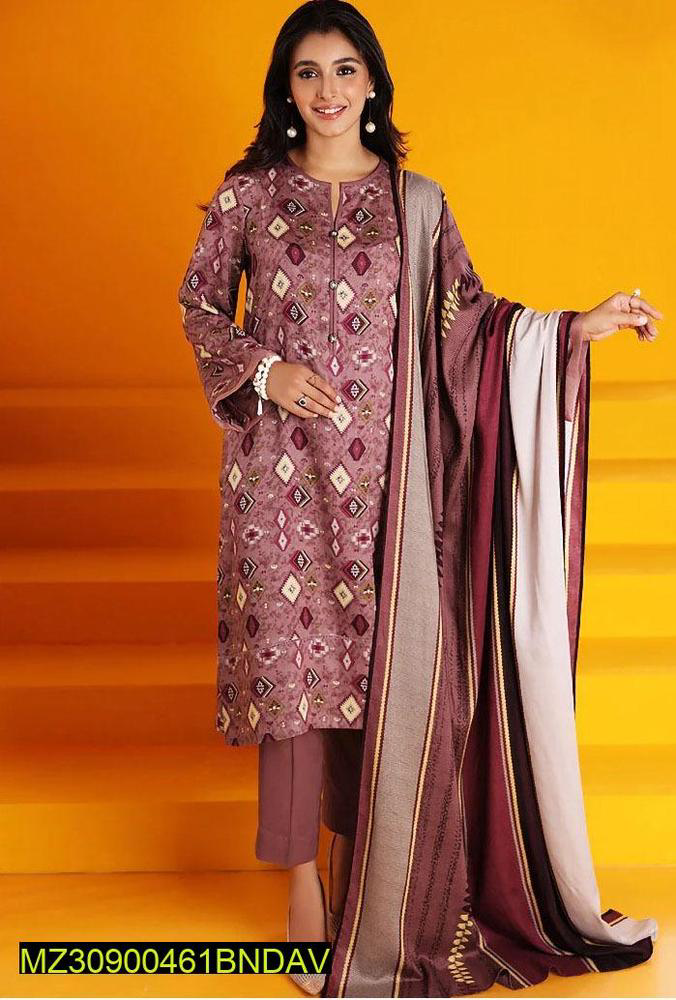 3pcs women unstitched linen printed suit