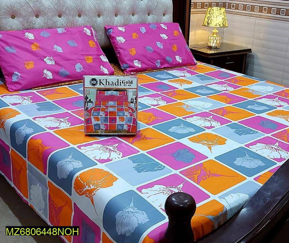 Khadi gold 3pcs mix printed double bedsheet